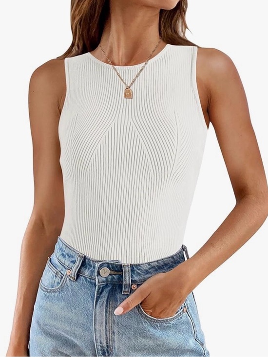 Tops - Women’s ZESICA 2026 Ribbed Tank Tops Summer Sleeveless High Neck Casual Size S